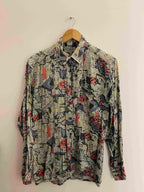 Vintage W.T.Blue grey abstract pattern long sleeve women shirt size M