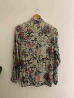 Vintage W.T.Blue grey abstract pattern long sleeve women shirt size M