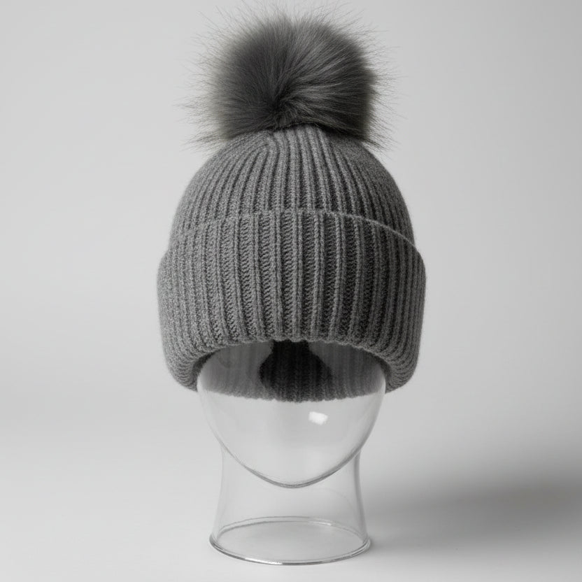 Gray Ribbed Knit Beanie with S graphics crest SKU 7259
