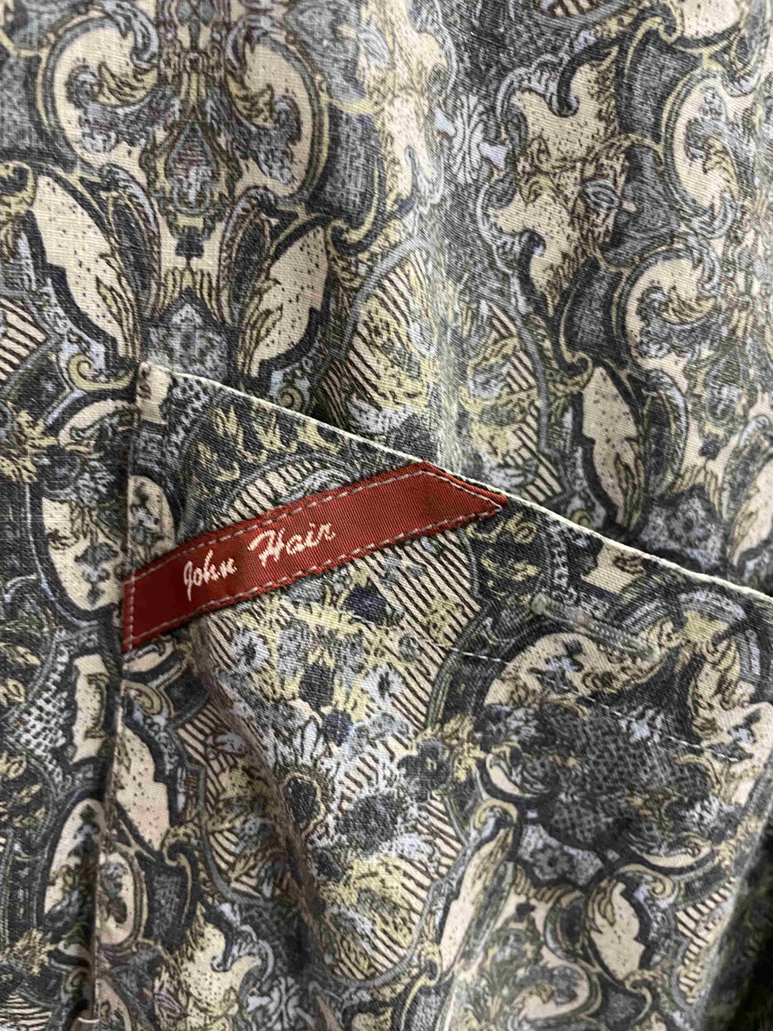 Vintage john hair blue abstract pattern shirt size S