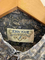 Vintage john hair blue abstract pattern shirt size S