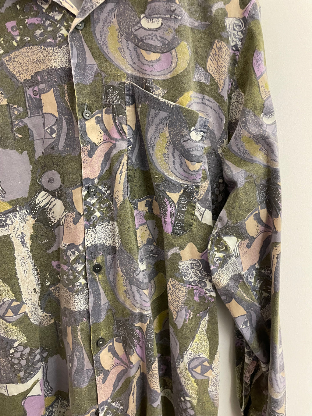Vintage multi abstract pattern festive mens long sleeve shirt size M