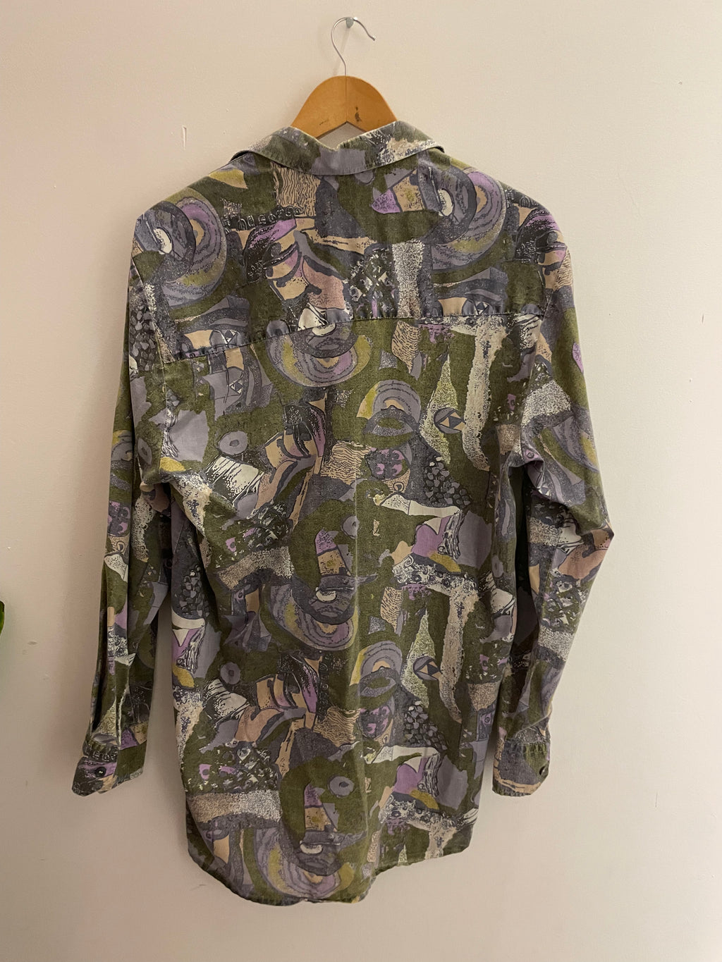 Vintage multi abstract pattern festive mens long sleeve shirt size M