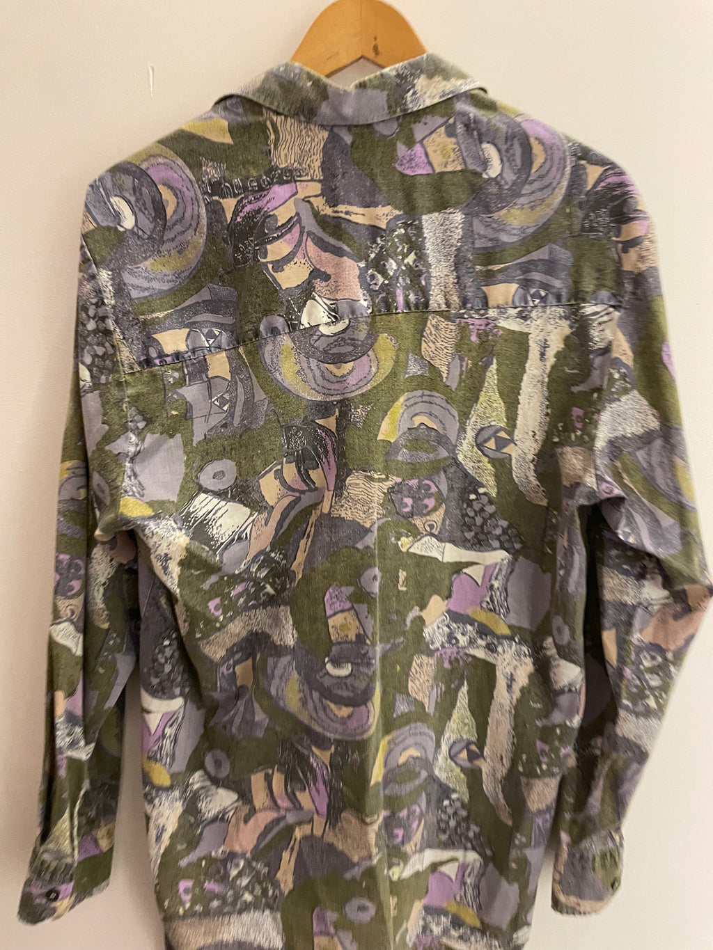 Vintage multi abstract pattern festive mens long sleeve shirt size M