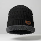 Classic Black Ribbed Beanie with faux fur SKU 7279