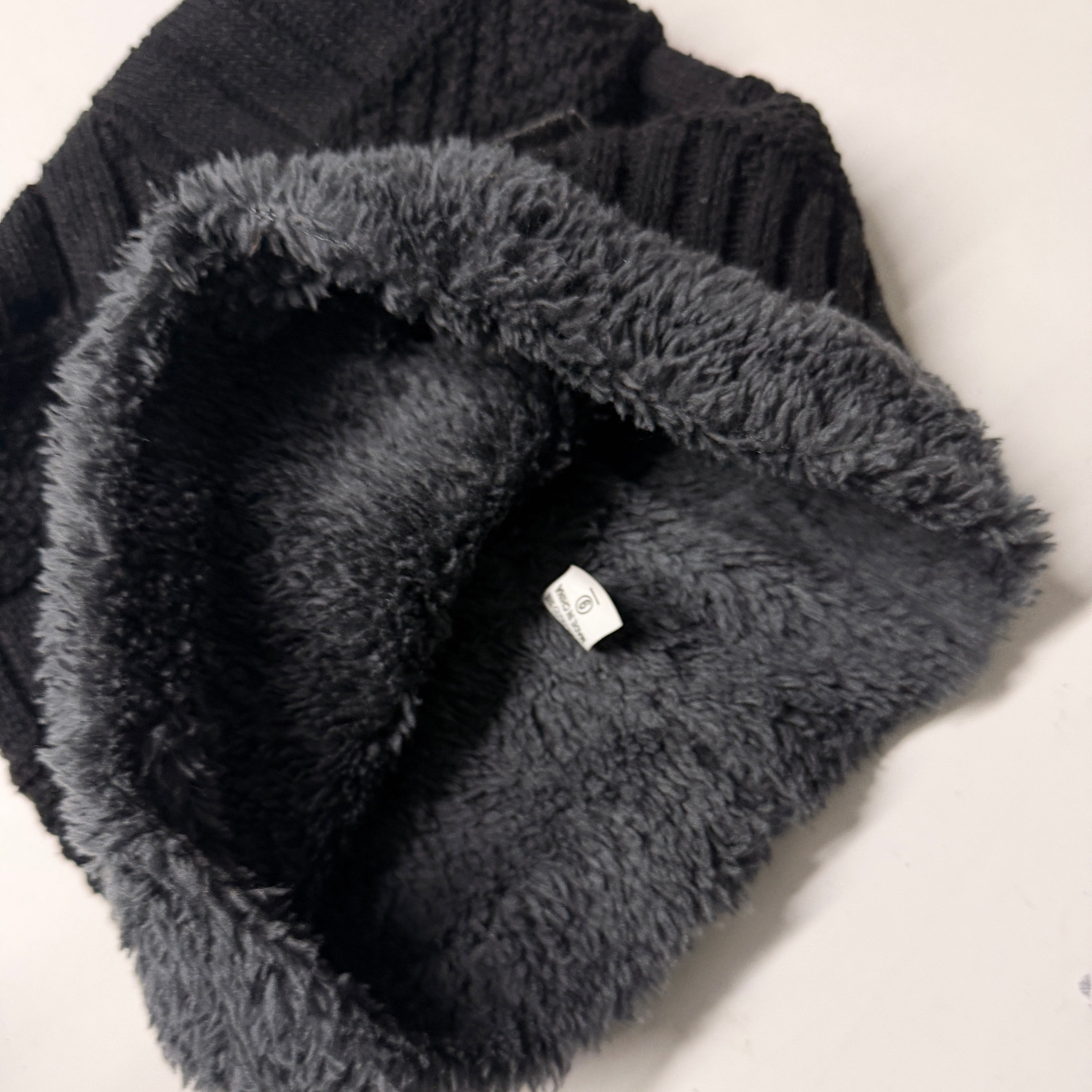 Classic Black Ribbed Beanie with faux fur SKU 7279