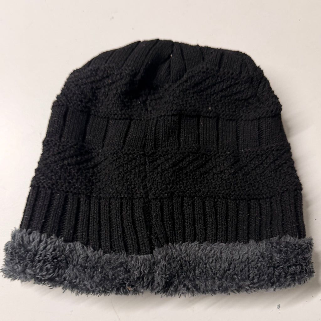 Classic Black Ribbed Beanie with faux fur SKU 7279