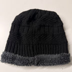 Classic Black Ribbed Beanie with faux fur SKU 7279