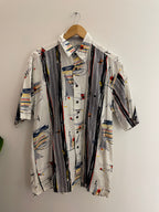 Vintage white abstract pattern mens short sleeve shirt M