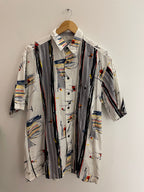 Vintage white abstract pattern mens short sleeve shirt M