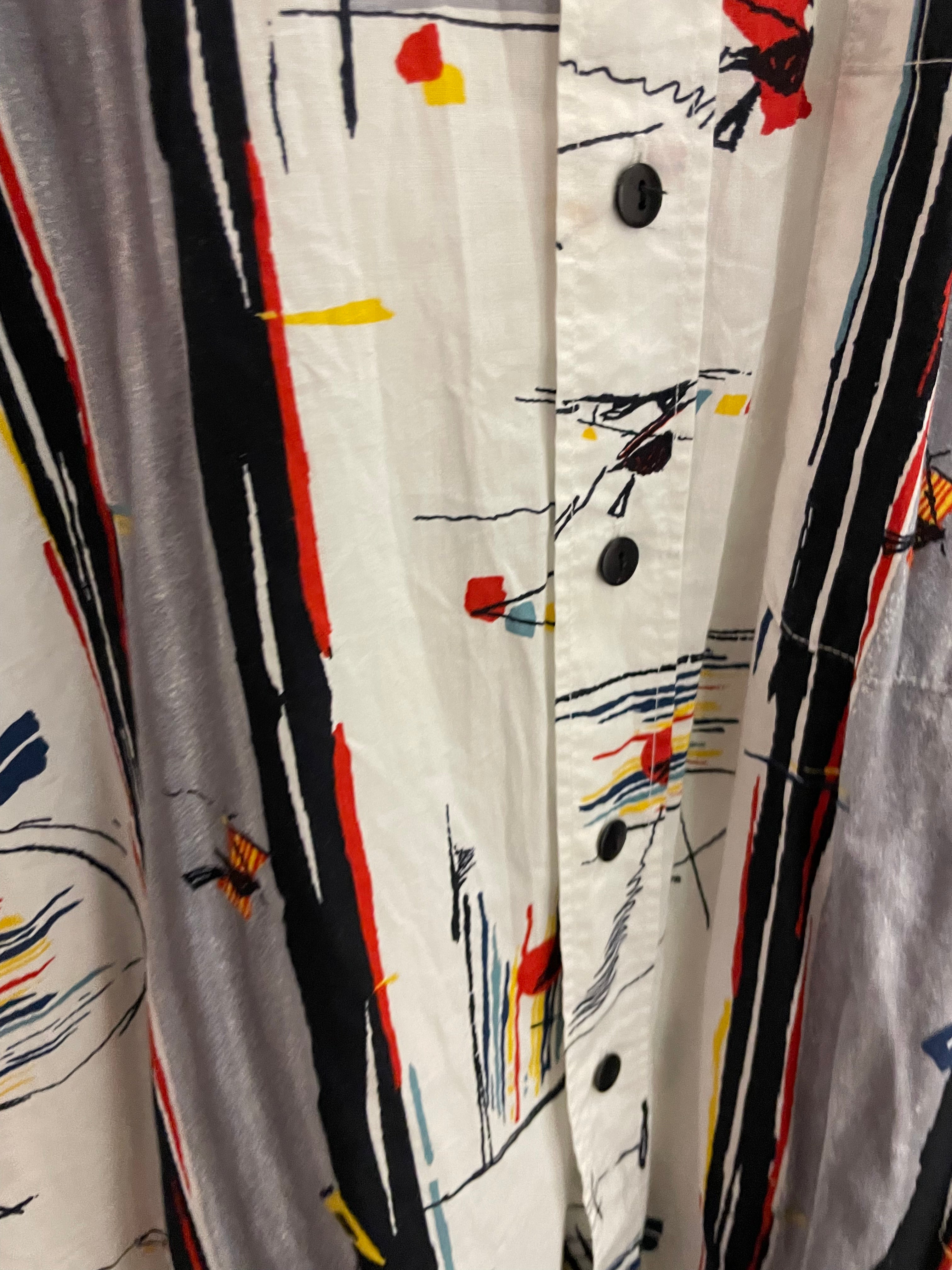 Vintage white abstract pattern mens short sleeve shirt M