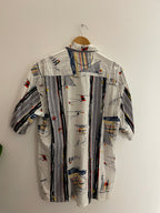 Vintage white abstract pattern mens short sleeve shirt M