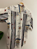 Vintage white abstract pattern mens short sleeve shirt M
