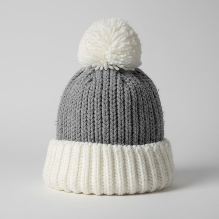 Two-Tone Cable Knit Pom-Pom Beanie SKU 7283