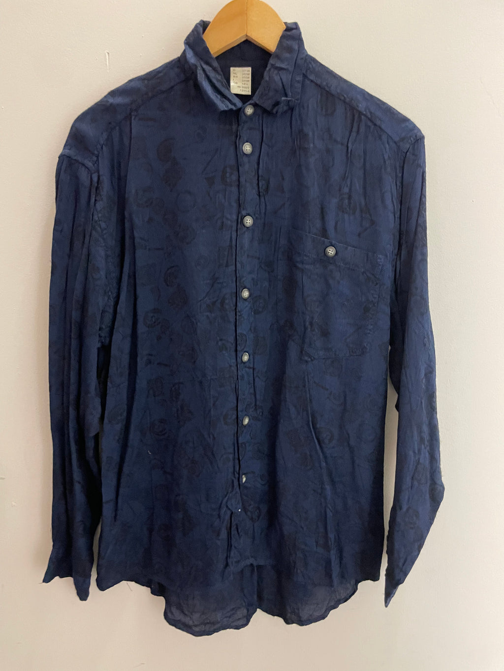 Vintage blue printed pattern mens long sleeve shirt size M