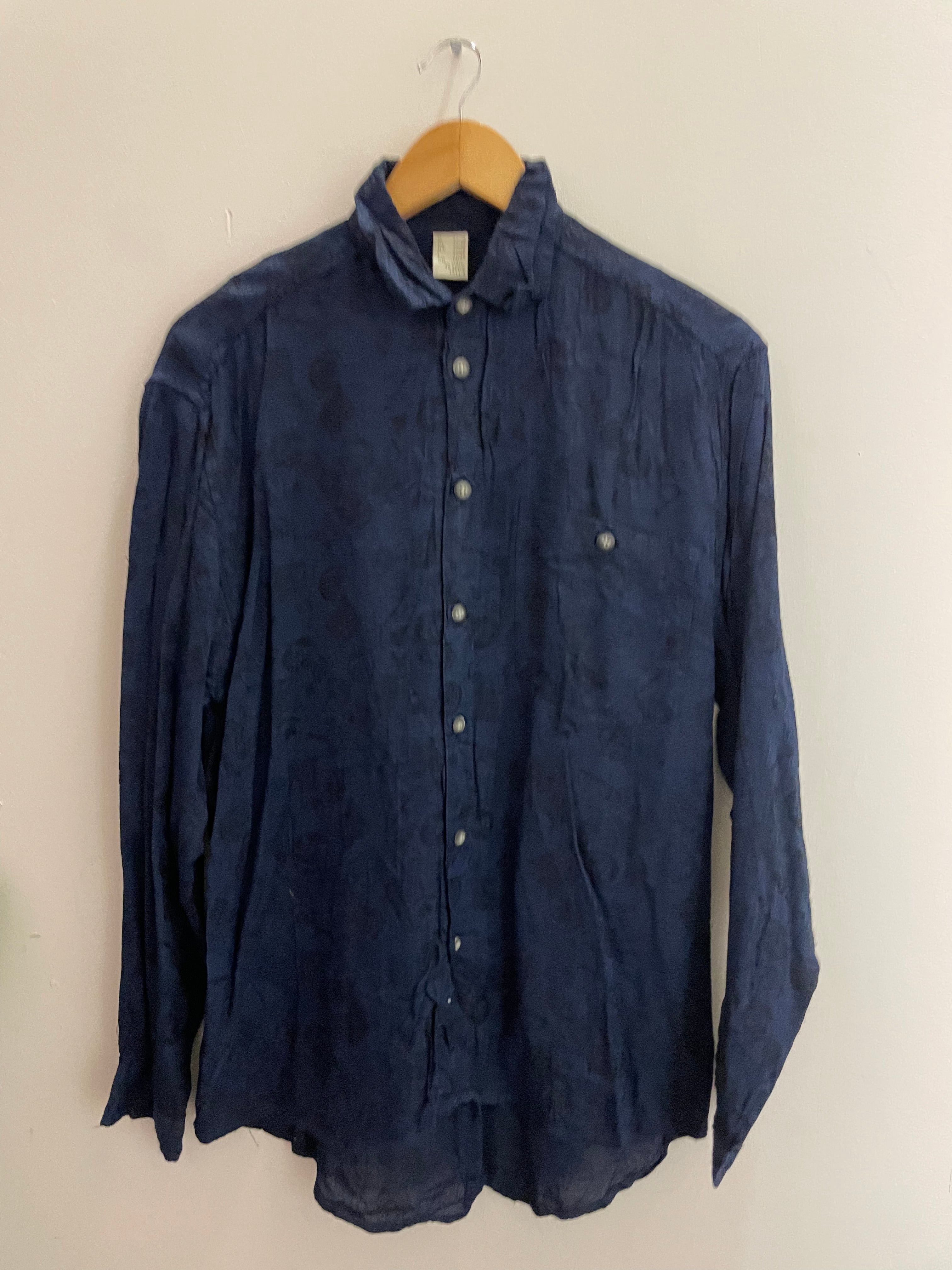 Vintage blue printed pattern mens long sleeve shirt size M