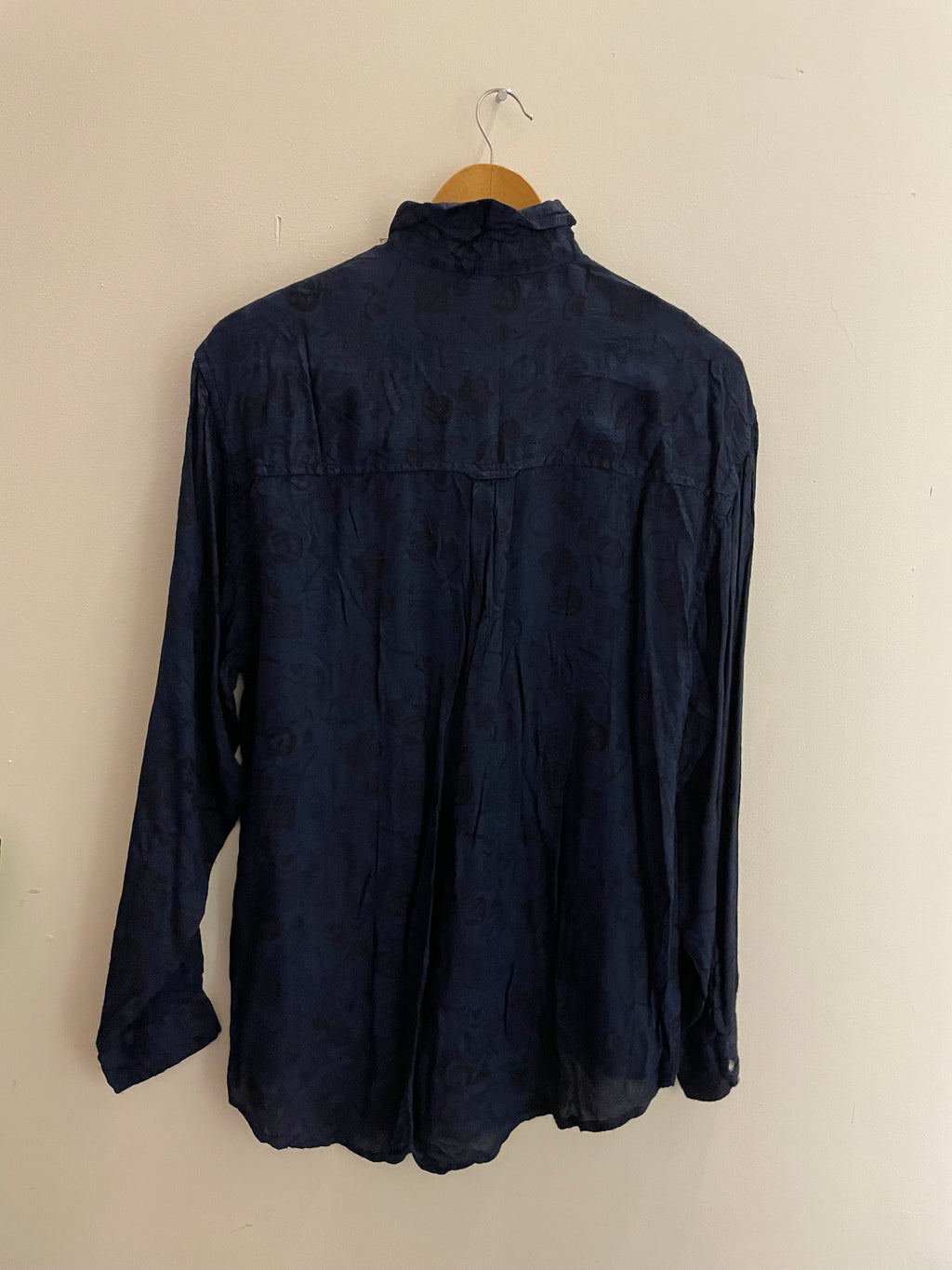 Vintage blue printed pattern mens long sleeve shirt size M