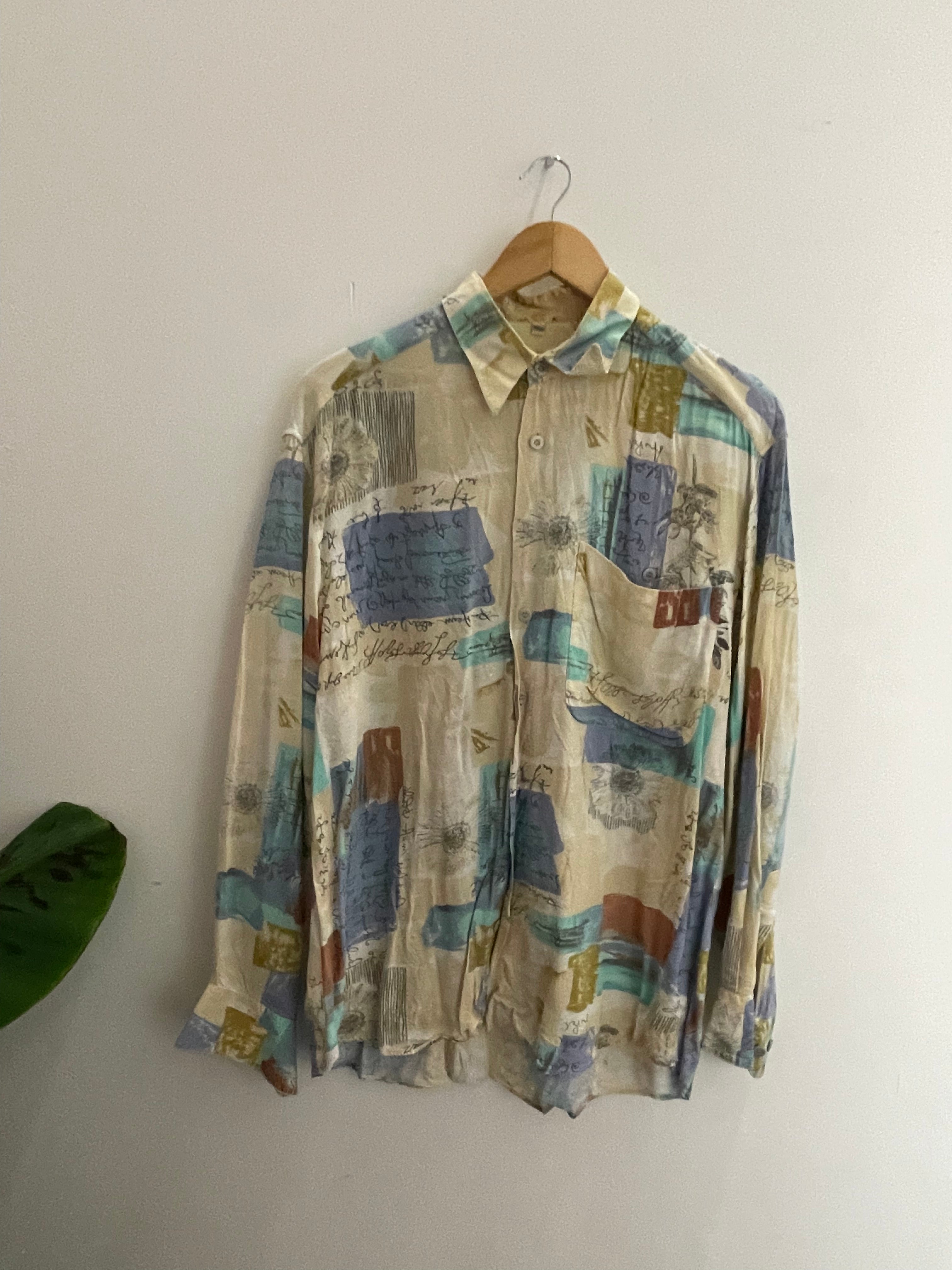Vintage club d'amingo cream long sleeve abstract pattern shirt size M