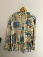Vintage club d'amingo cream long sleeve abstract pattern shirt size M
