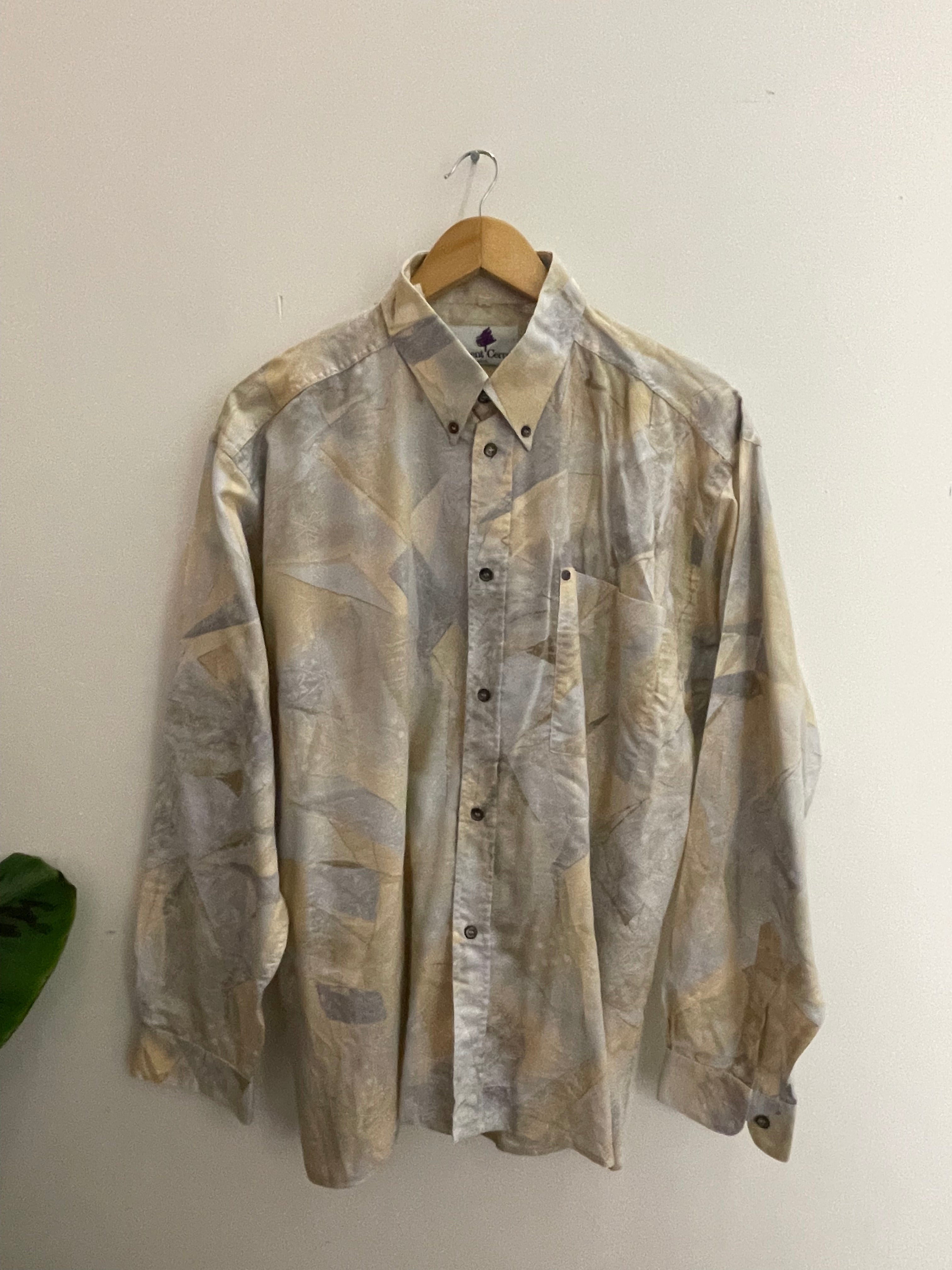 Vintage laurent carrer paris cream abstract pattern mens medium shirt