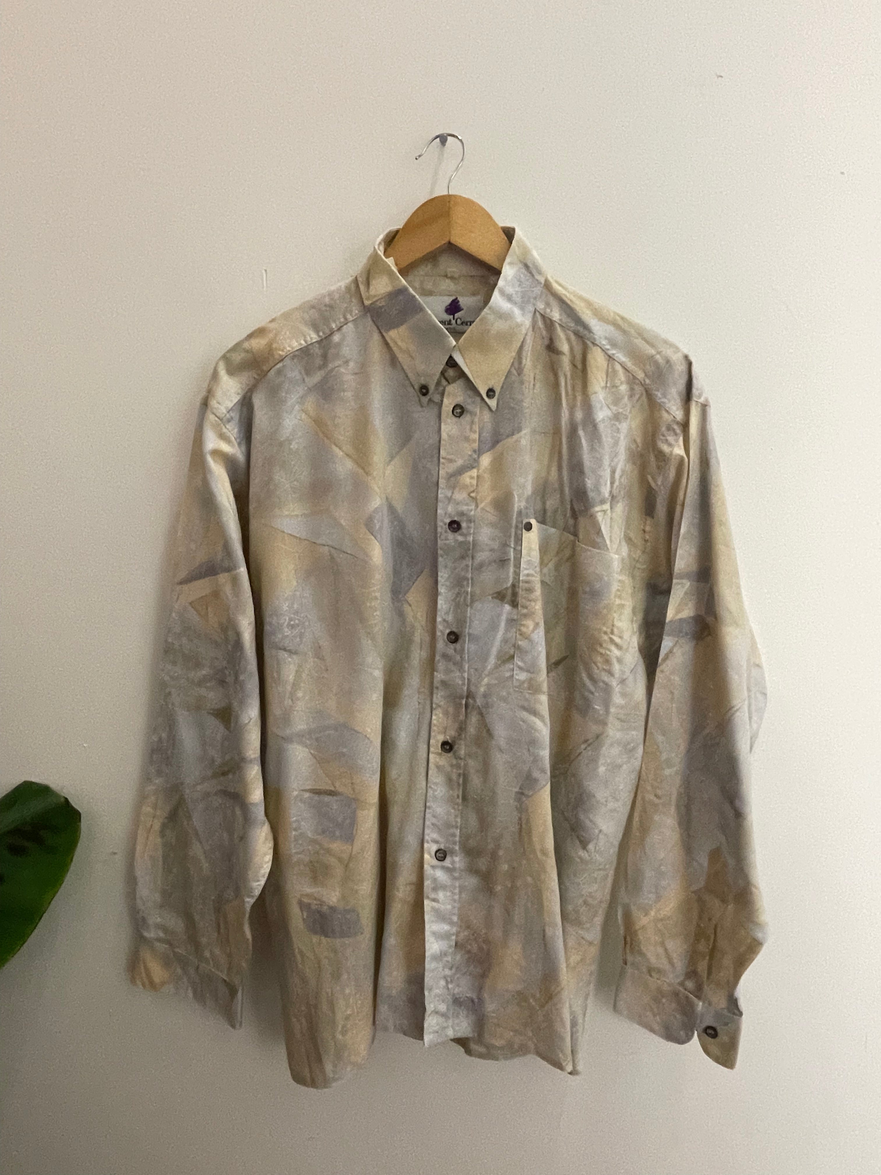 Vintage laurent carrer paris cream abstract pattern mens medium shirt