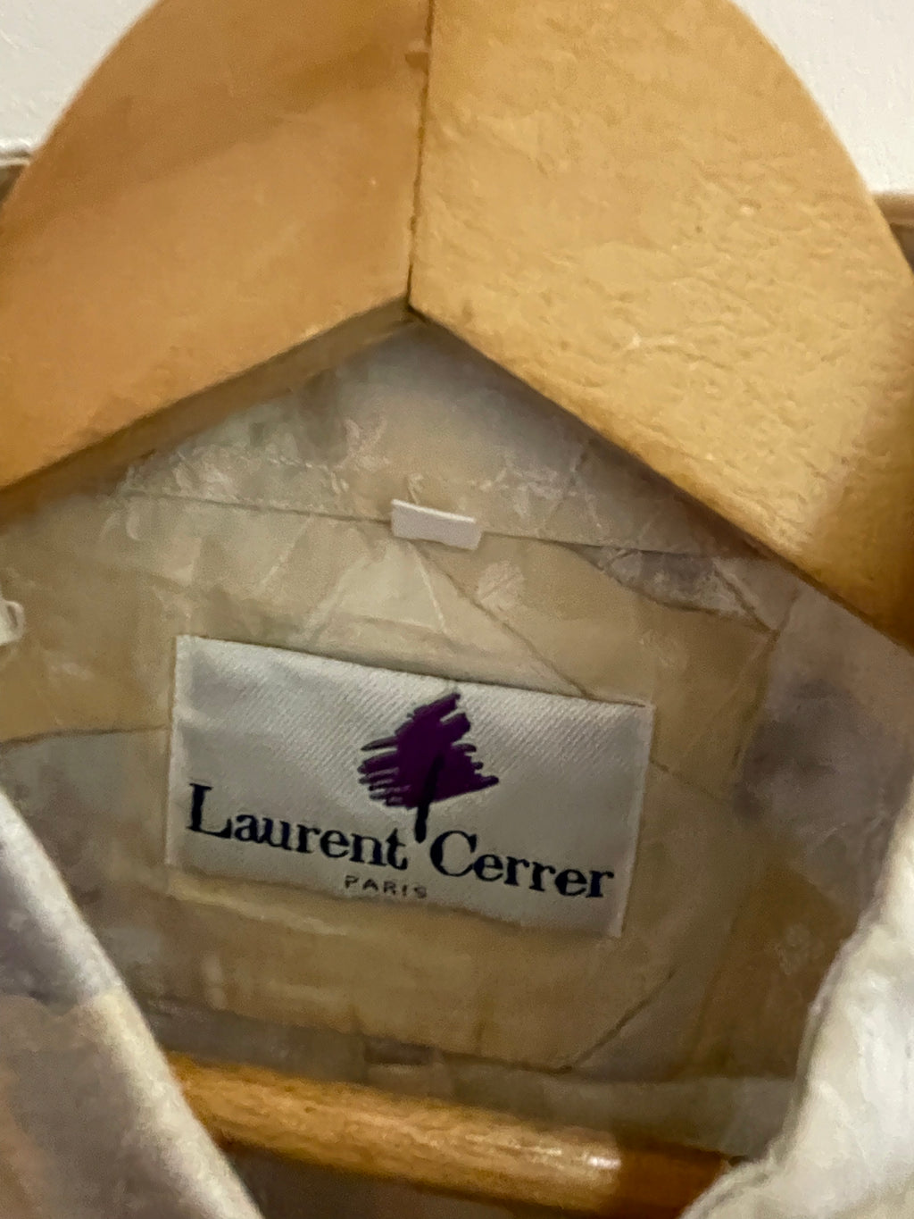 Vintage laurent carrer paris cream abstract pattern mens medium shirt