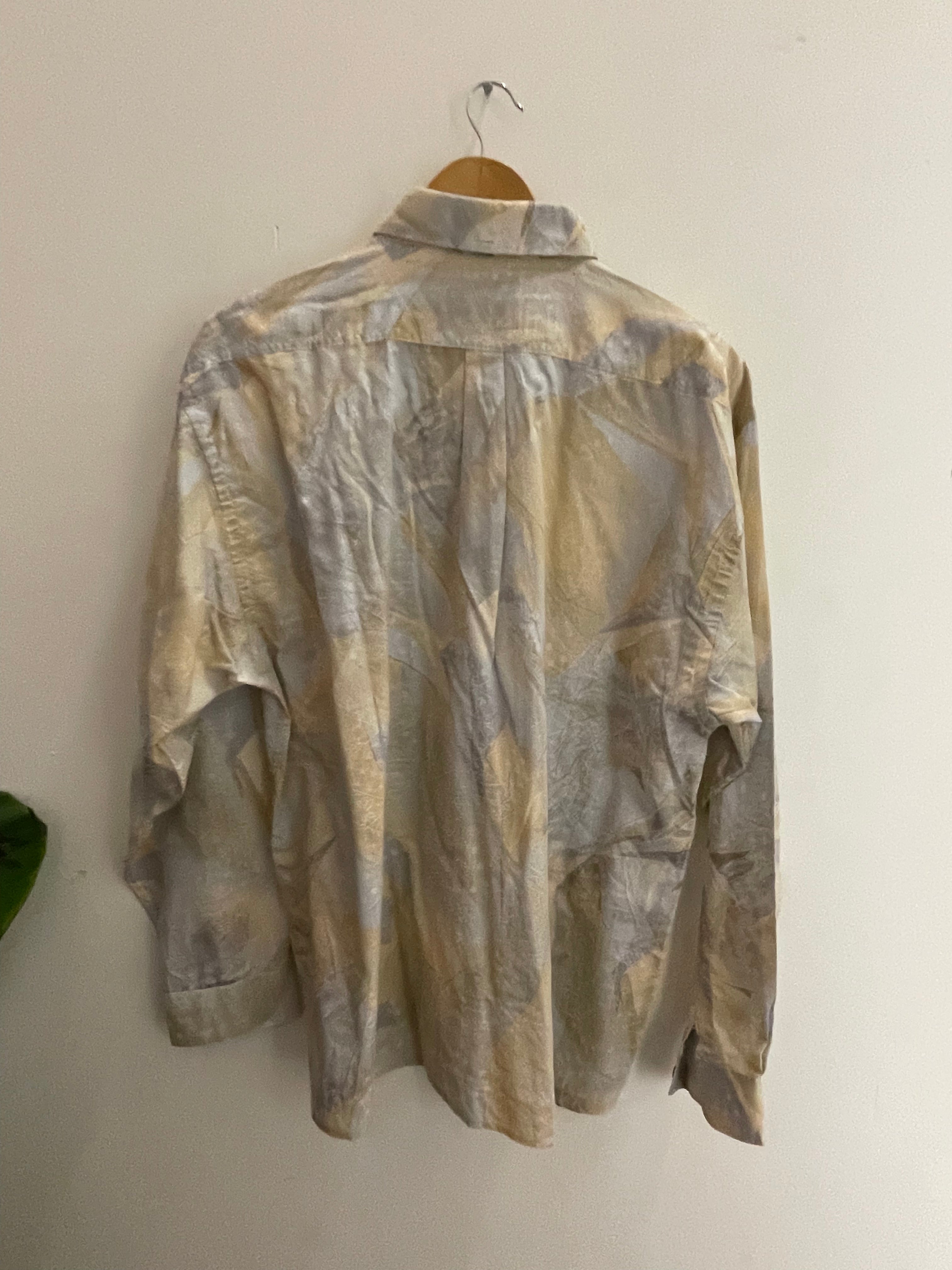 Vintage laurent carrer paris cream abstract pattern mens medium shirt