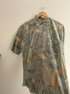 Vintage kampo grey abstract mens medium short sleeve shirt