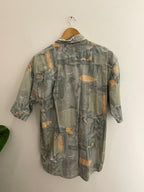 Vintage kampo grey abstract mens medium short sleeve shirt