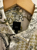 Vintage cream river island abstract pattern mens small short sleeve shirt