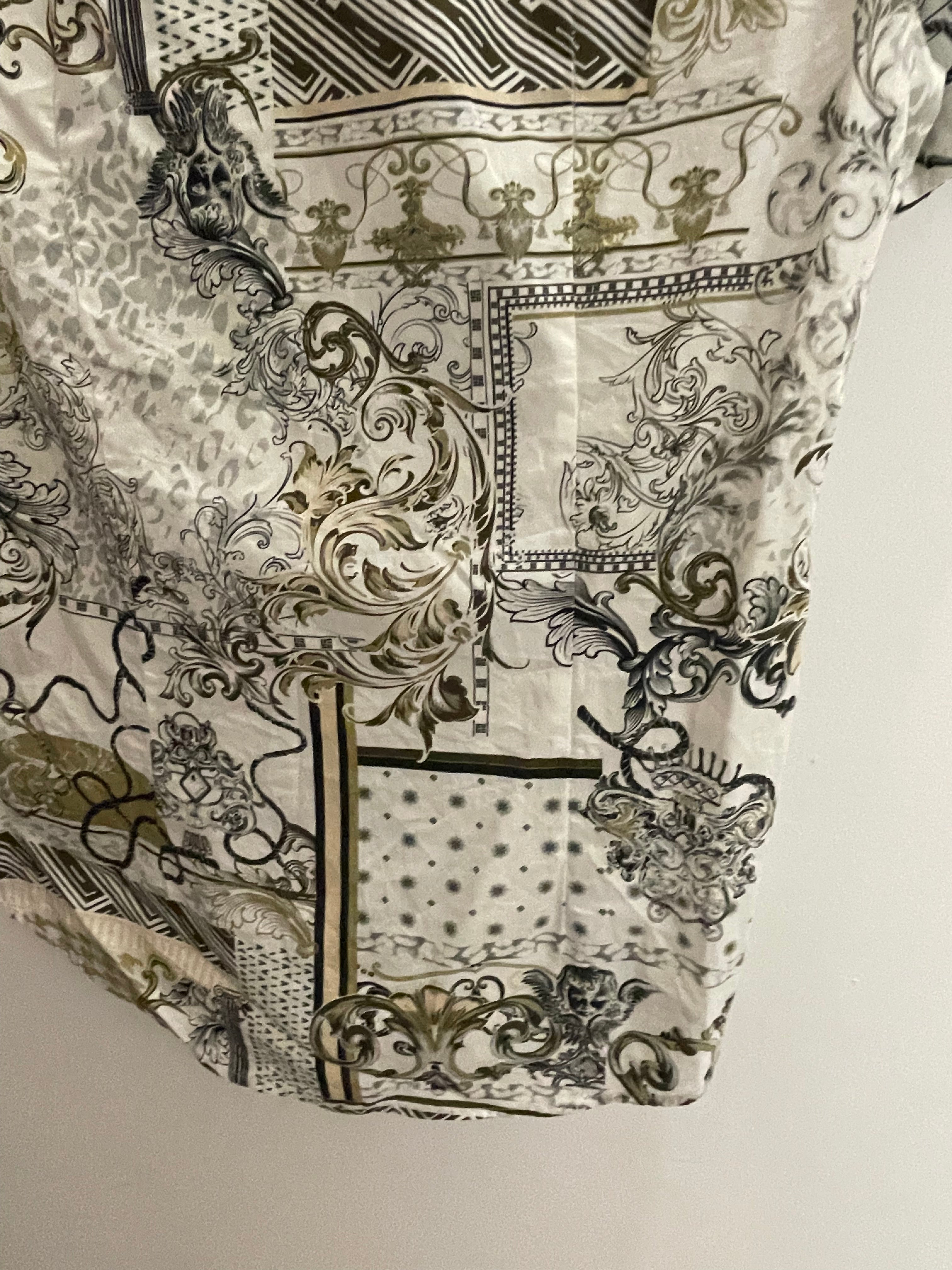 Vintage cream river island abstract pattern mens small short sleeve shirt