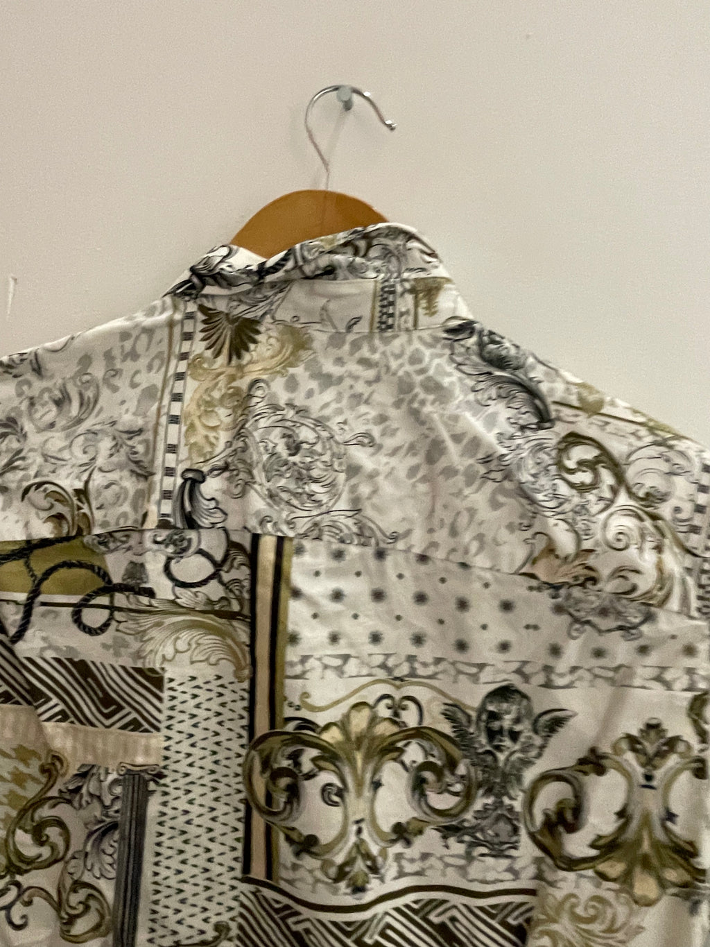 Vintage cream river island abstract pattern mens small short sleeve shirt