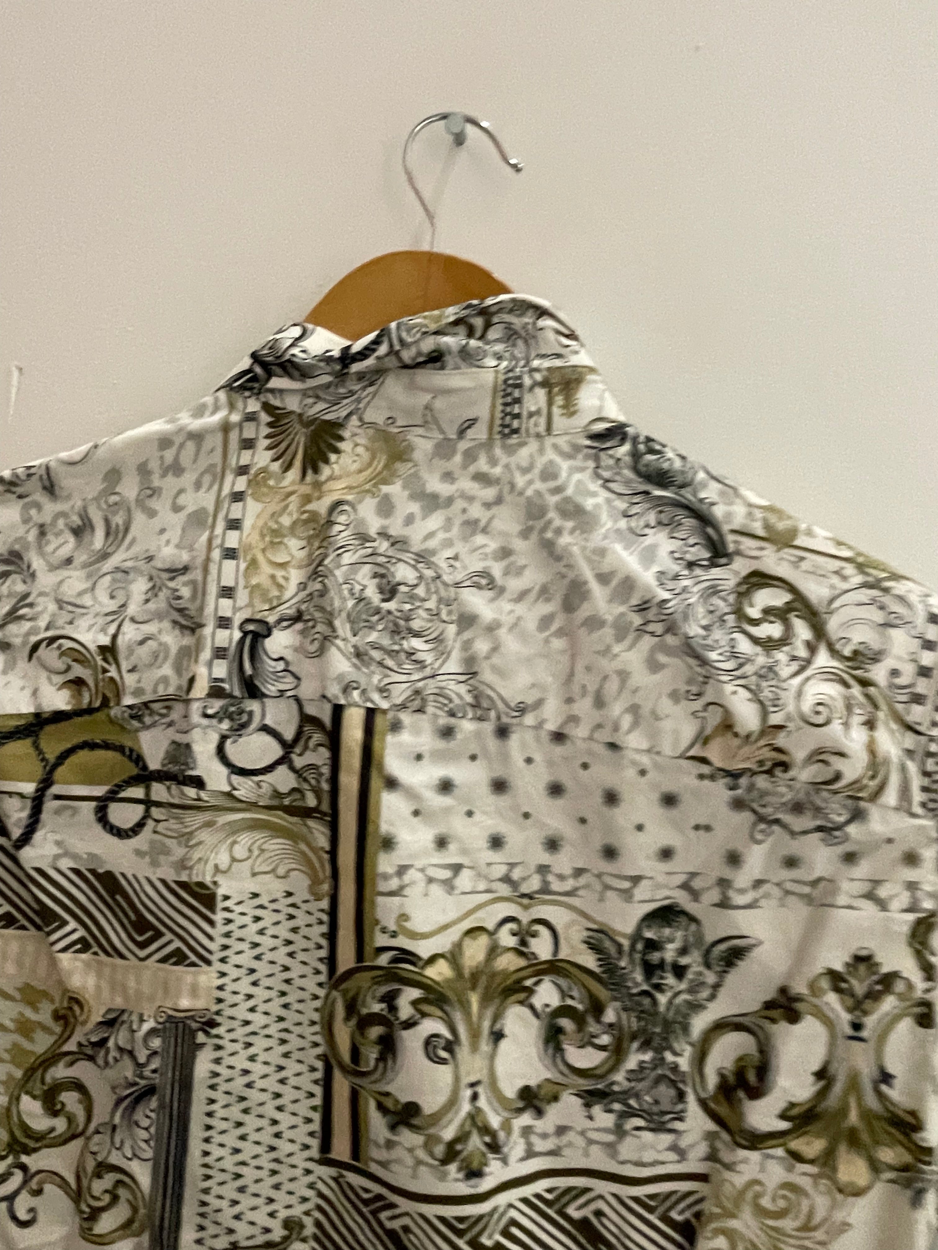 Vintage cream river island abstract pattern mens small short sleeve shirt