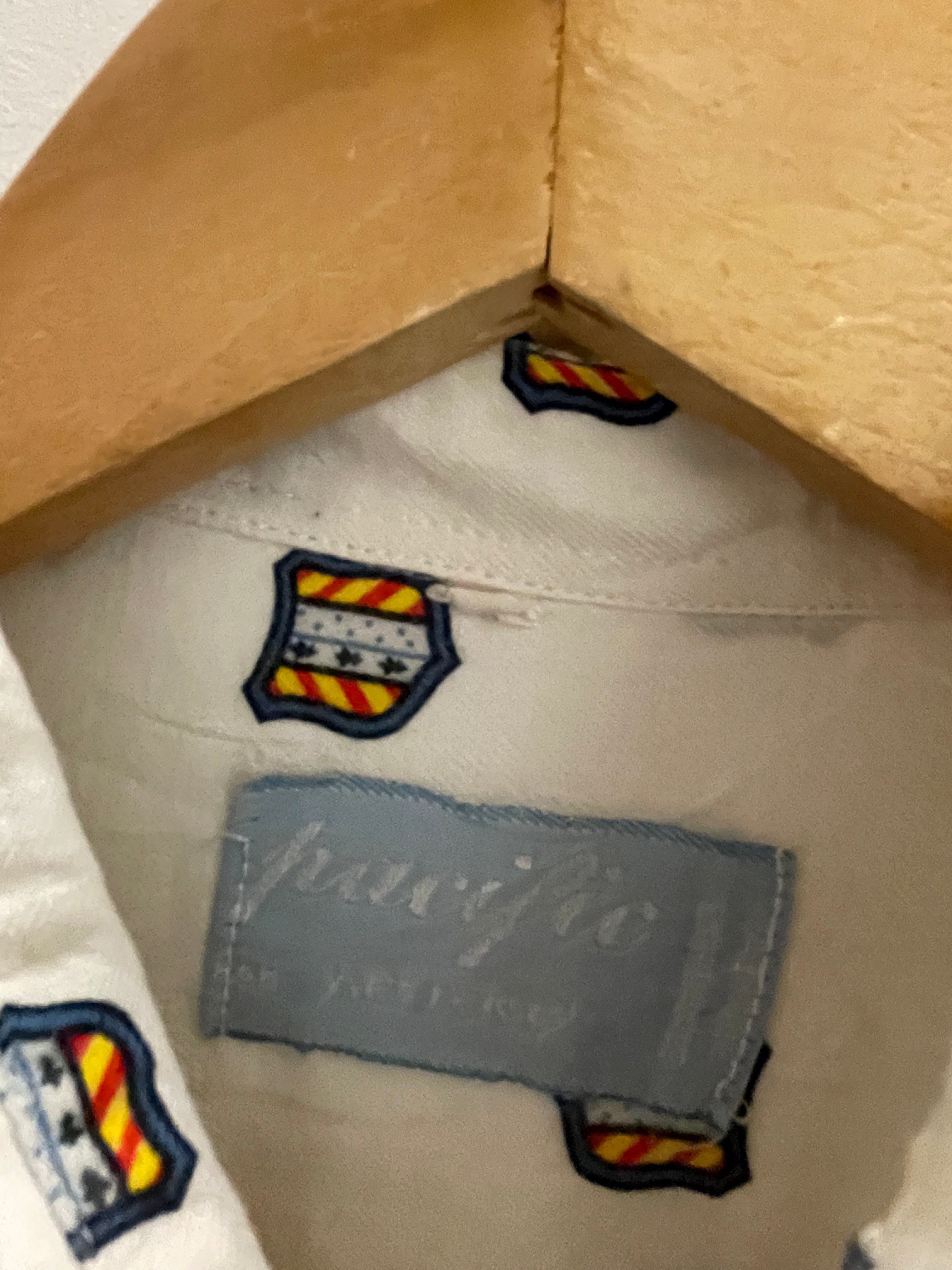 Vintage pacific cream printed pattern mens long sleeve shirt size S