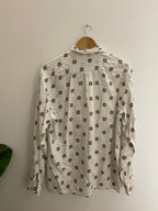 Vintage pacific cream printed pattern mens long sleeve shirt size S