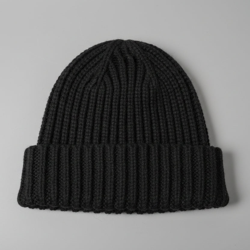 Black Ribbed Knit beanie SKU 7306