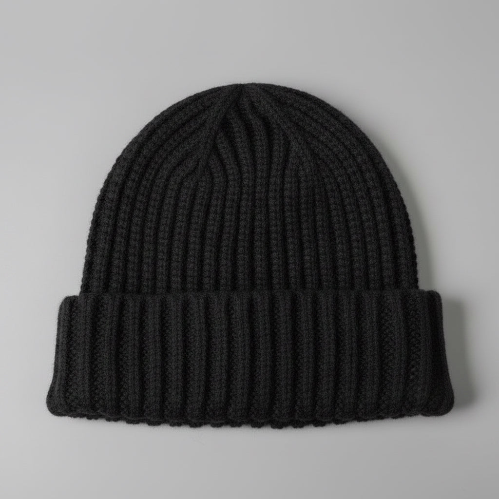 Black Ribbed Knit beanie SKU 7306