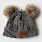 Gray Cable Knit Double Pom-Pom Beanie SKU 7316
