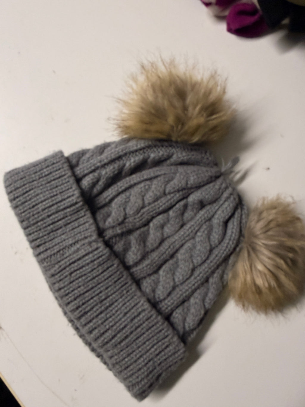 Gray Cable Knit Double Pom-Pom Beanie SKU 7316