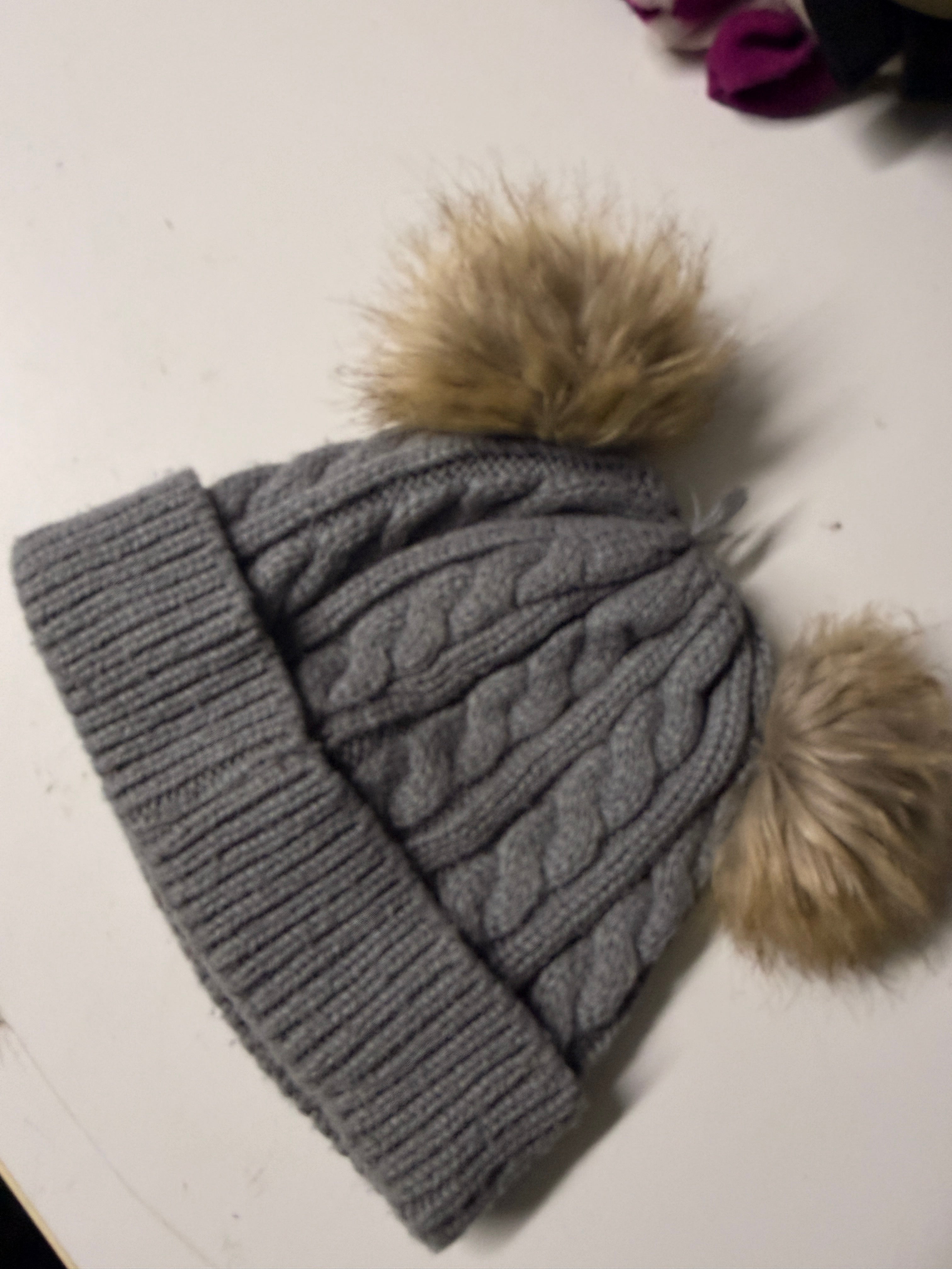 Gray Cable Knit Double Pom-Pom Beanie SKU 7316