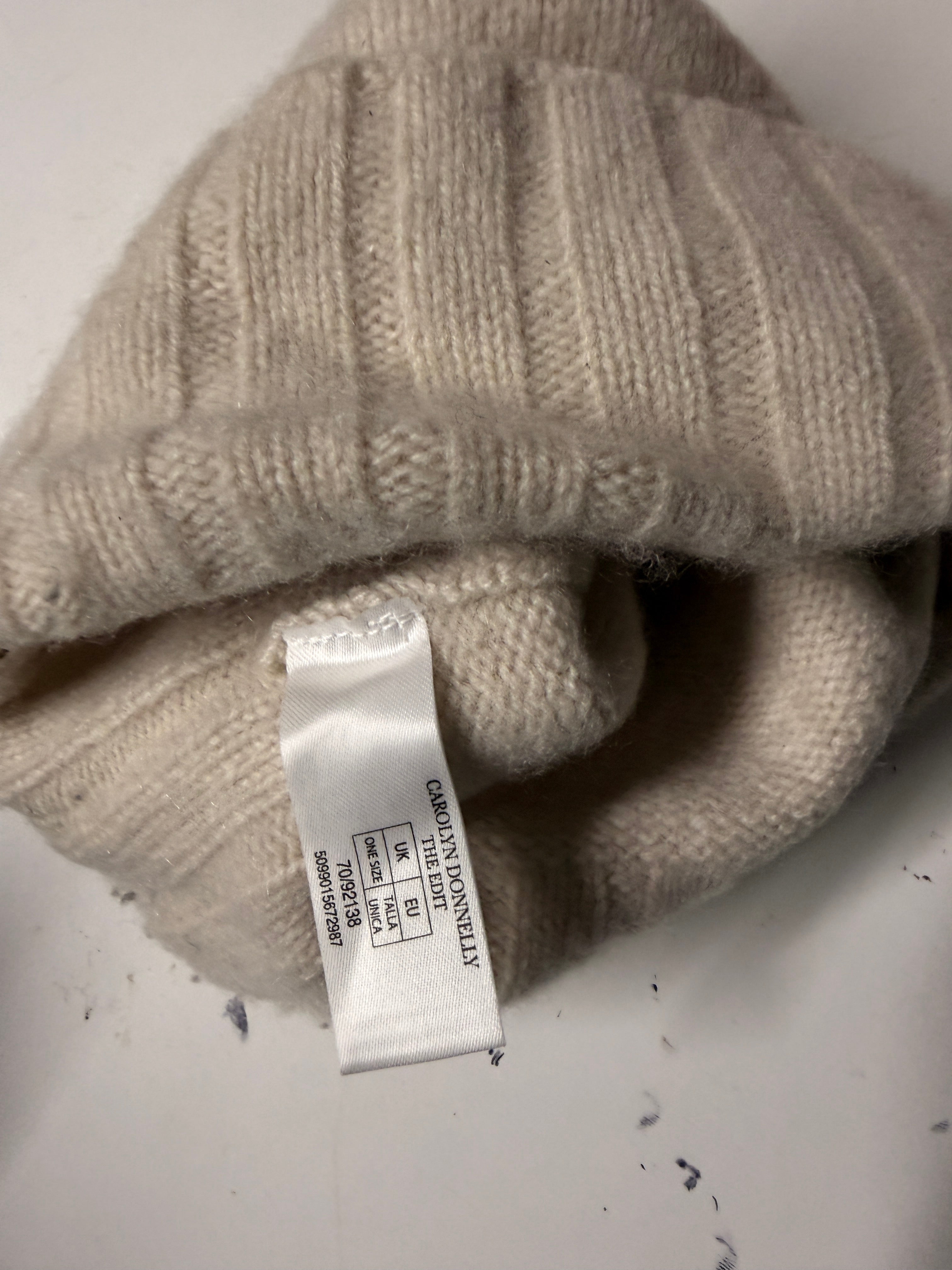 Carolyn Donelly Beige Ribbed Knit Beanie SKU 7326