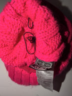 Vibrant Pink Cable Knit Beanie with Faux Fur Pom-Pom SKU 7335