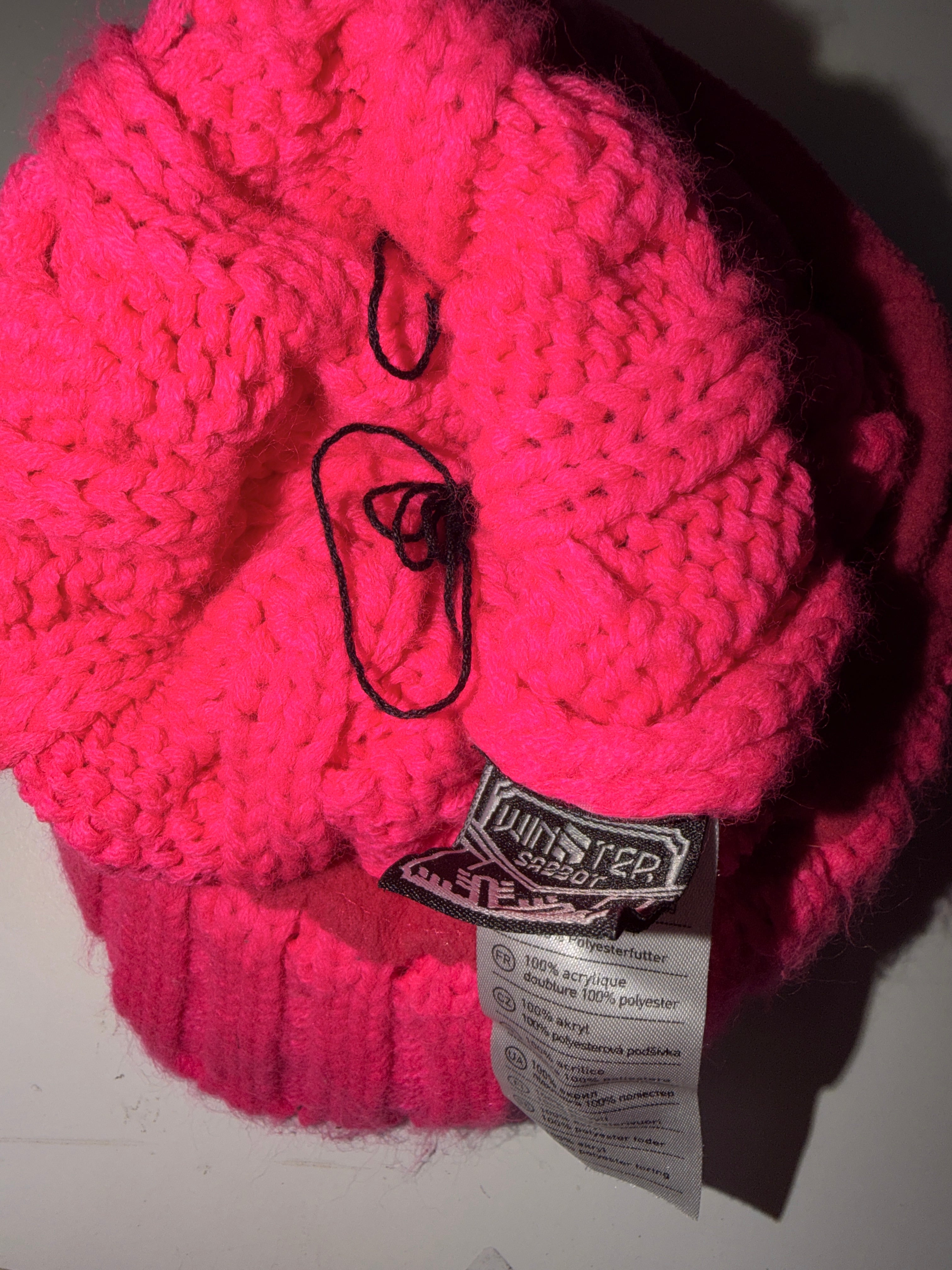 Vibrant Pink Cable Knit Beanie with Faux Fur Pom-Pom SKU 7335