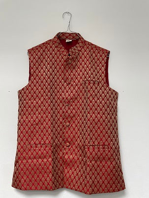 Rubynee Vintage y2k Desi Sarees Men Brocade Printed Asian Wedding Sleeveless Jacket