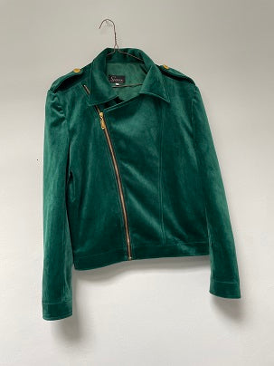 Rubynee Vintage y2k Women Green Fringe Biker Jacket