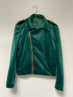 Rubynee Vintage y2k Women Green Fringe Biker Jacket