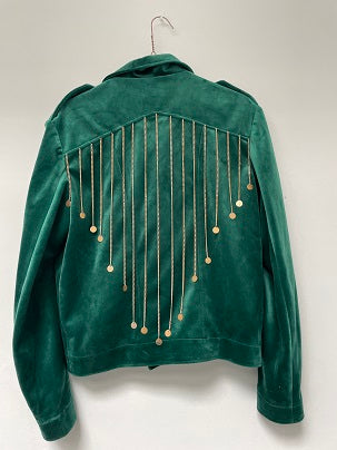 Rubynee Vintage y2k Women Green Fringe Biker Jacket