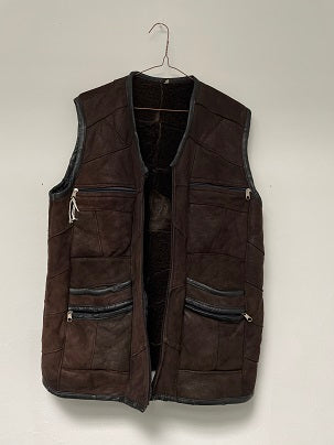 Rubynee Vintage y2k Men sleeveless Brown Swede Fur Waist Coat Full Zip