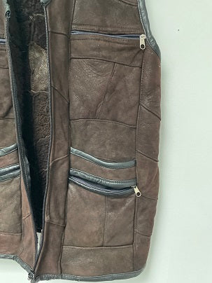 Rubynee Vintage y2k Men sleeveless Brown Swede Fur Waist Coat Full Zip