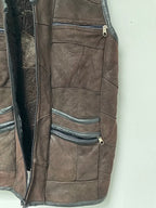 Rubynee Vintage y2k Men sleeveless Brown Swede Fur Waist Coat Full Zip